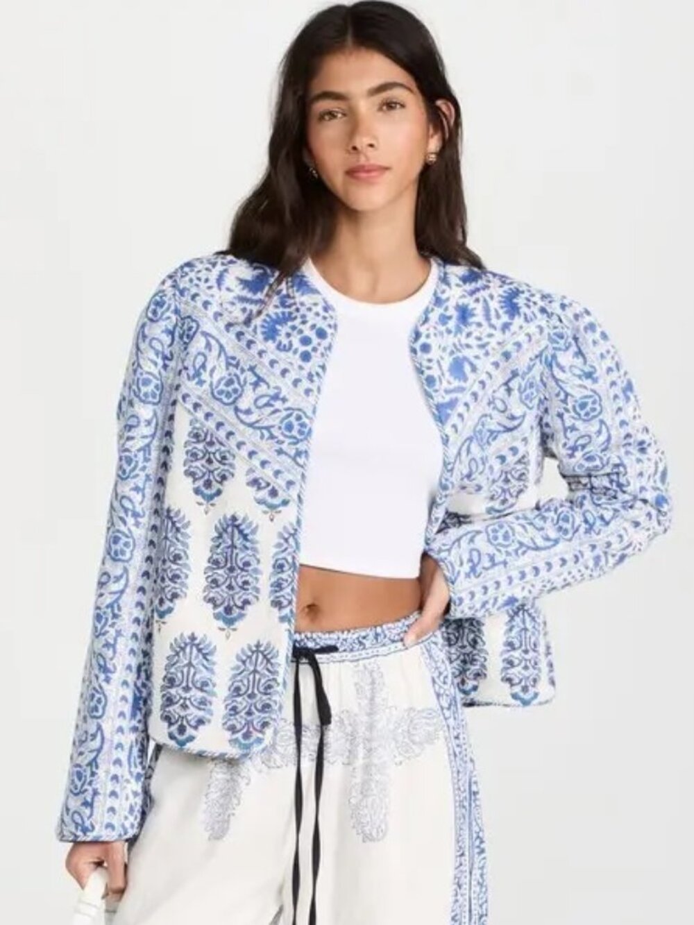 Alix of Bohemia Hudson Jacket Bermuda XS Blue White Block Printed Cotton Jacket